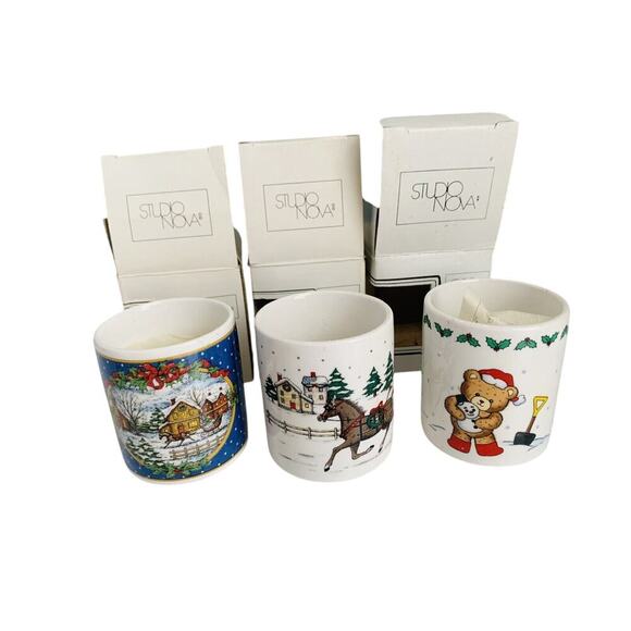 (3) Vintage Votives Studio Nova Candleholders Christmas Town Snowman New NIB - Picture 4 of 11